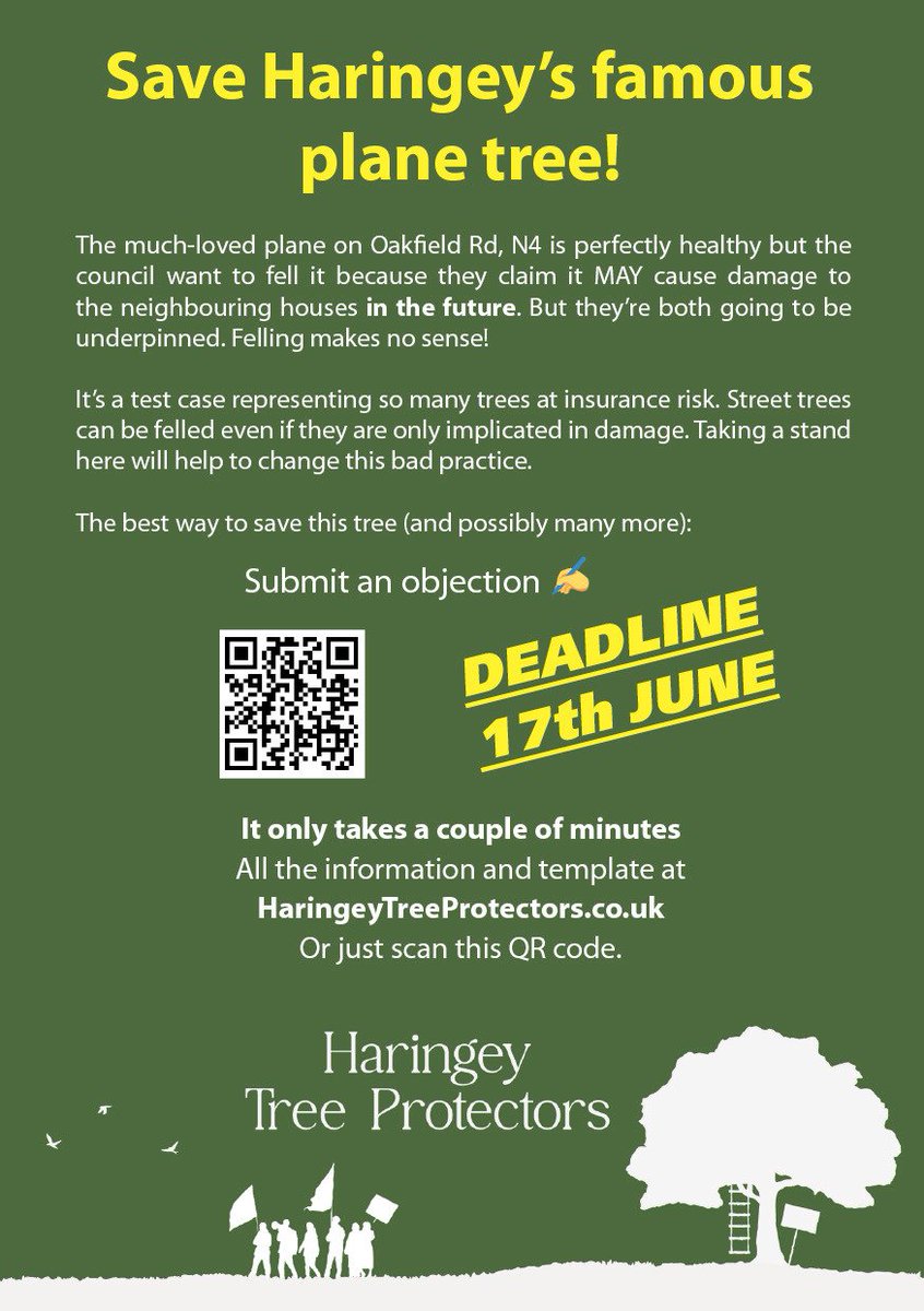 IF you want to do one GREAT thing for trees today-respond to Haringey's consultation to fell a healthy 120-year-old tree. All links plus template  haringeytreeprotectors.co.uk
Deadline June 17th .