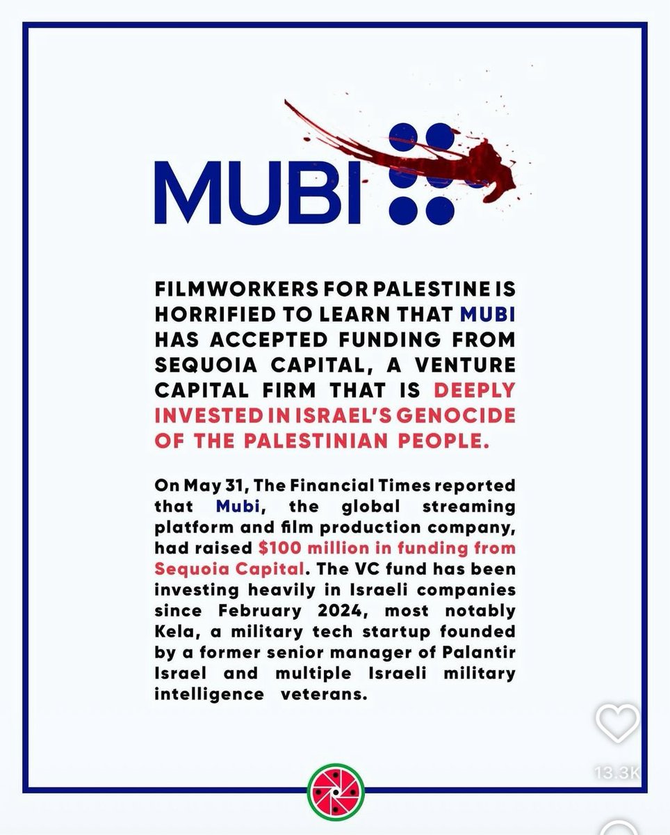 reepzeppeli's tweet photo. mubi'nin sahibi efe çakarel israil şirketi olan sequoia capital'dan 100 milyon dolarlık yatırım almış. bundan sonra mubi kullanan, şakalarına alet eden bile bizden değildir.

MUBI KOMPLE BOYKOT https://t.co/wsWx6LmKxh