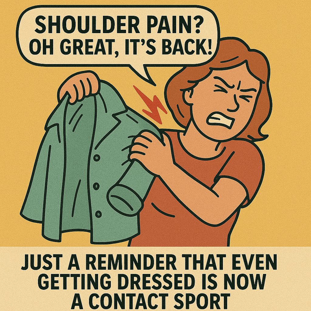 ItHurtscom's tweet image. 👕 Me: “Let me just get dressed real quick.”
🧠 Shoulder pain: “Time to enter the octagon.”
When putting on a shirt feels like training for the UFC.🥊 Win the daily battle with real relief:
🔗 ithurts.com/best-reviewed-… #ChronicPainHumor #ItHurtsDotCom #SelfCareIsStrength…