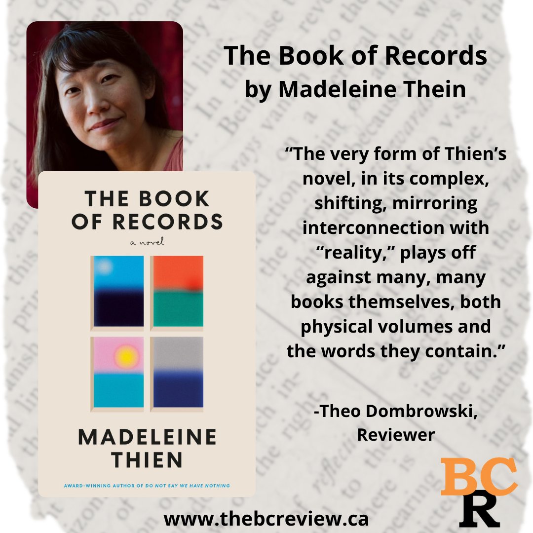 The British Columbia Review (formerly Ormsby) (@booksinbc) on Twitter photo #BookReview: The Book of Records by Madeleine Thein “The very form of Thien’s novel, in its complex, shifting, mirroring interconnection with “reality,” plays off against many, many books themselves, both physical volumes and the words they contain” <a href="/KnopfCA/">Knopf Canada</a> #BookReview: The Book of Records by Madeleine Thein “The very form of Thien’s novel, in its complex, shifting, mirroring interconnection with “reality,” plays off against many, many books themselves, both physical volumes and the words they contain” <a href="/KnopfCA/">Knopf Canada</a>