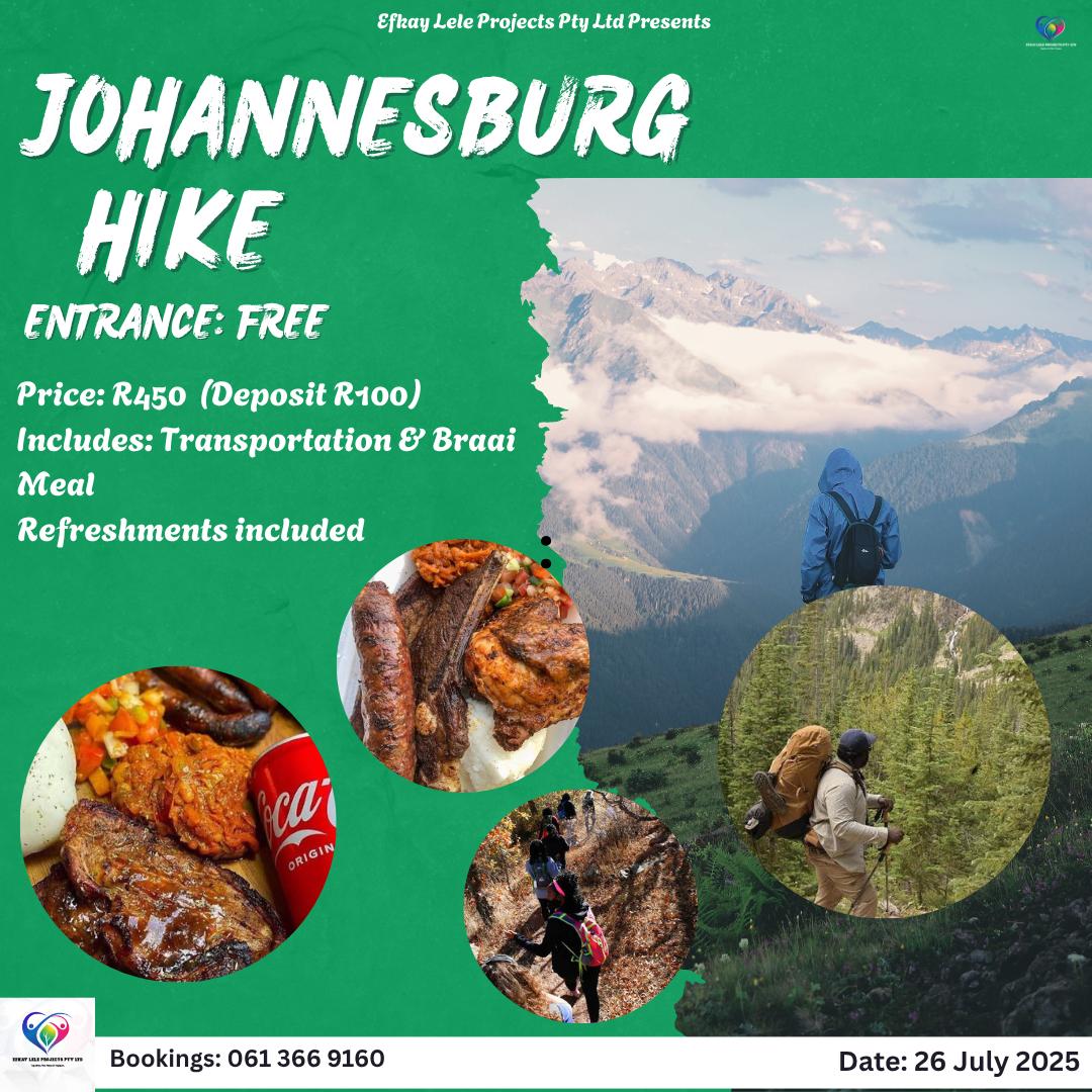 ELProjects_'s tweet image. Join us on a FREE Johannesburg Hiking Adventure✅
.
Transportation &amp;amp; Meals (R450)
.
#HappyFathersDay