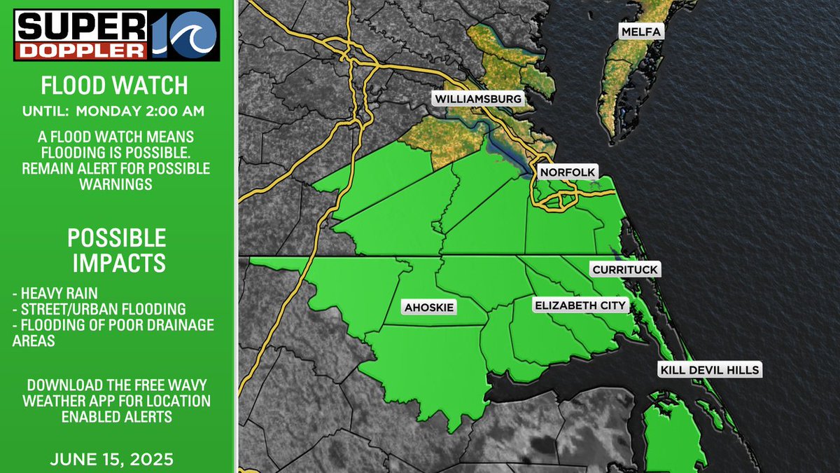 FLOOD WATCH issued for parts of the area. Remain alert for heavy rain and possible flooding. Poor drainage areas and urban areas will have the highest risk to see flooding.
