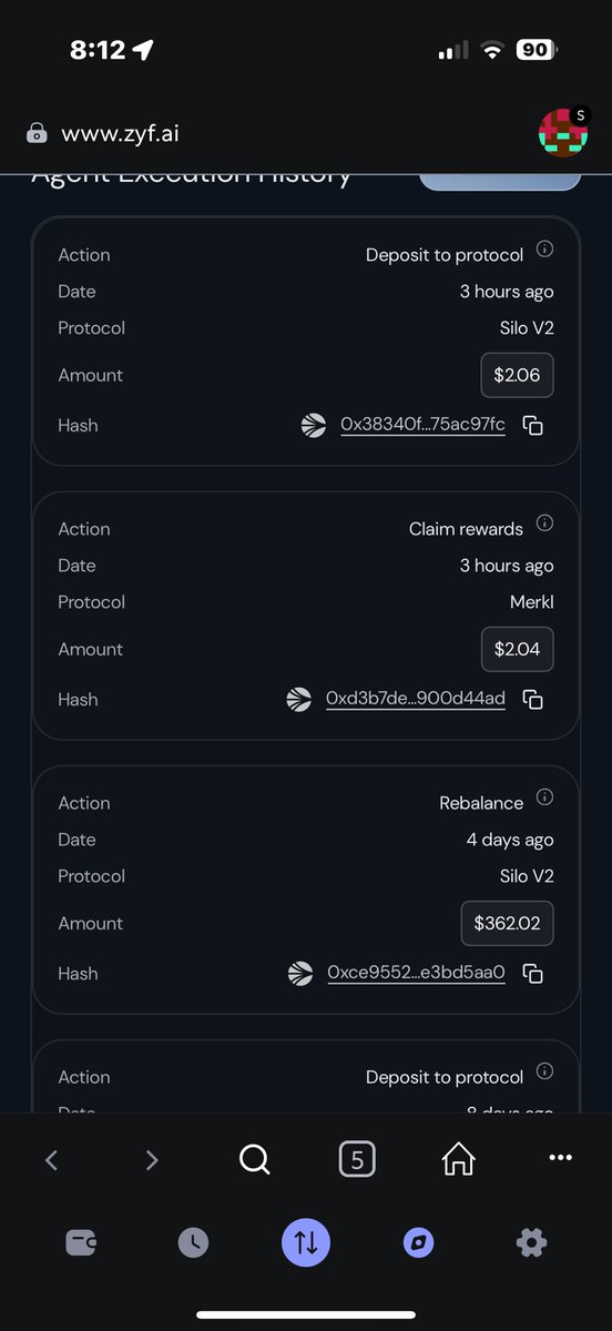 mofongoyuca91's tweet image. Using @ZyfAI_ DeFi, which uses AI to automatically rebalance your stablecoin yield into the best APY options available (currently 18–22% APY).
As shown in the screenshot, I received rewards via @merkl_xyz, which were automatically compounded back into my account.
📈 Passive…