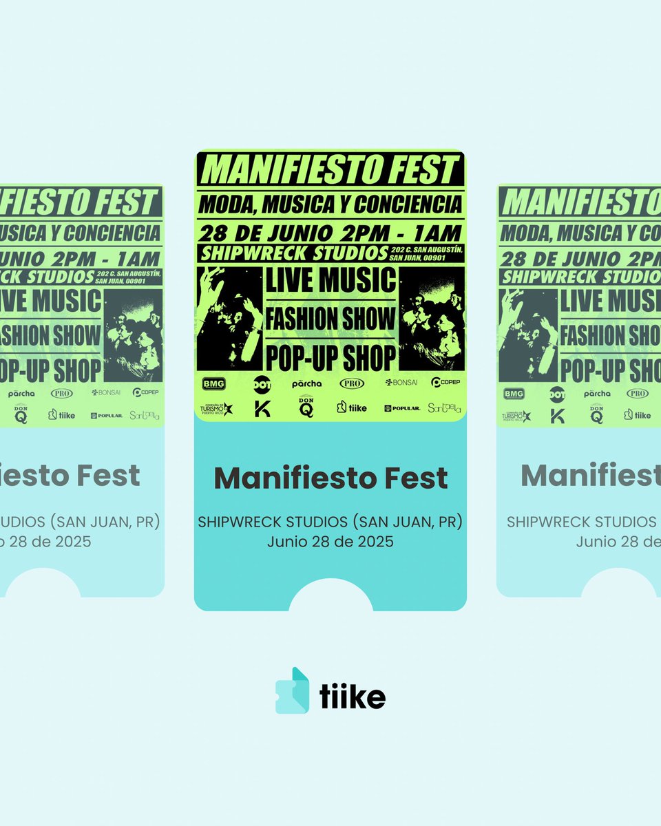 Únete al cambio el 28 de junio junto a @manifiesto.fest en un evento lleno de MODA, MÚSICA Y CONCIENCIA. ♻️ 

¿Ya tienes tu boleto? 🎟️

tiike.com/event/110MFST

#VíveloConTiike #BoleteríaPR #EventosPuertoRico #tiike