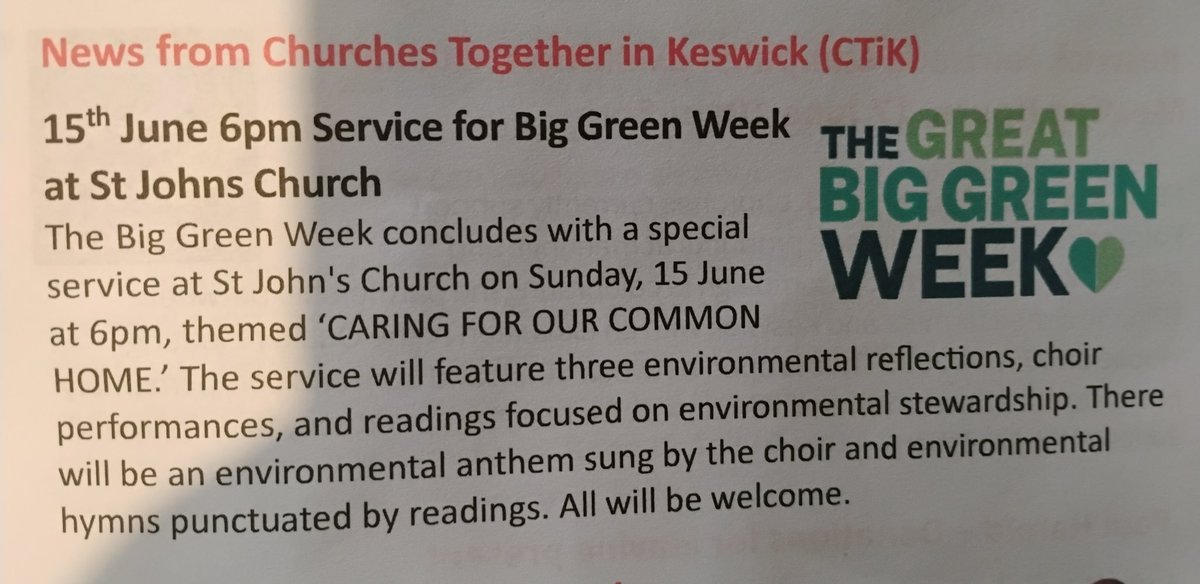 Keswick & District Fair Trade Campaign (@fairtradek) on Twitter photo This evening at St Johns 6pm - Caring for our Common Home 🏠🌏✨💟
<a href="/KeswickTourism/">info@keswick.org</a> <a href="/KeswickReminder/">The Keswick Reminder</a> <a href="/BookendsKeswick/">Bookends Keswick www.bookscumbria.com</a> <a href="/tbtlake/">Theatre by the Lake</a> <a href="/Spartacus4NOW/">Spartacus</a> <a href="/CumbriaCrack/">Cumbria Crack</a> This evening at St Johns 6pm - Caring for our Common Home 🏠🌏✨💟
<a href="/KeswickTourism/">info@keswick.org</a> <a href="/KeswickReminder/">The Keswick Reminder</a> <a href="/BookendsKeswick/">Bookends Keswick www.bookscumbria.com</a> <a href="/tbtlake/">Theatre by the Lake</a> <a href="/Spartacus4NOW/">Spartacus</a> <a href="/CumbriaCrack/">Cumbria Crack</a>