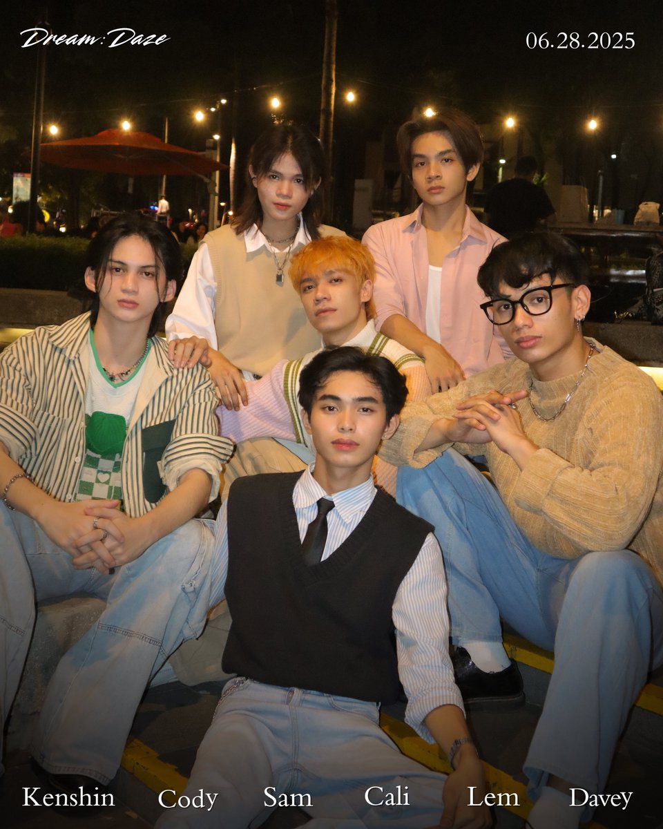DREAM: DAZE Fanmeet Concept Photo

🗓️: June 28, 2025 (Saturday)
⏰: 2:00PM-6:00PM
📍: Sikat Studio, Tomas Morato

Register here: bit.ly/DreamDazeFanme…

#DreamDazeFanMeet 
#KENSHIN #CODY #SAM #CALI #LEM #DAVEY