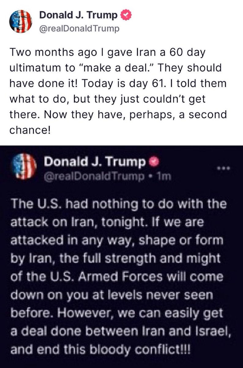 🇮🇱🇮🇷🇺🇸 I am confused, either Iran was punished for not taking a deal or USA has nothing to do with it.

Which is it?