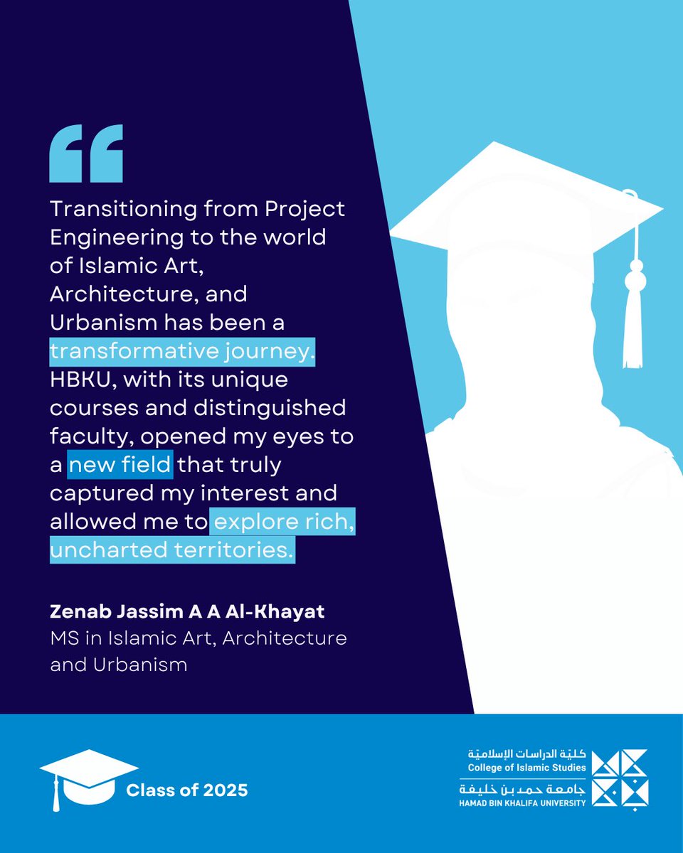 College of Islamic Studies (CIS) at HBKU (@hbku_cis) on Twitter photo Zenab Jassim A A Al-Khayat
MS in Islamic Art, Architecture
and Urbanism
#Classof2025 #HBKU_CIS
<a href="/HBKU/">جامعة حمد بن خليفة</a> Zenab Jassim A A Al-Khayat
MS in Islamic Art, Architecture
and Urbanism
#Classof2025 #HBKU_CIS
<a href="/HBKU/">جامعة حمد بن خليفة</a>