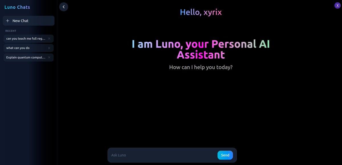 bixl_007's tweet photo. Meet Luno: https://t.co/WTF3WsGJ7g
Clean UI. Smart responses. Always ready.
Built for quick answers, real-time support, and chill convos.
🛠 Tech Stack:
 Next.js | TypeScript | Clerk | Prisma | PostgreSQL | Aceternity UI | shadcn/ui
Try it out &amp; share your thoughts.

#AI #Chatbot https://t.co/hN6SZnhQGd