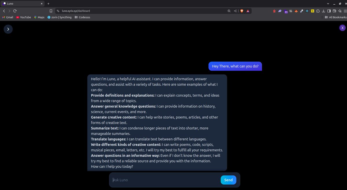 bixl_007's tweet photo. Meet Luno: https://t.co/WTF3WsGJ7g
Clean UI. Smart responses. Always ready.
Built for quick answers, real-time support, and chill convos.
🛠 Tech Stack:
 Next.js | TypeScript | Clerk | Prisma | PostgreSQL | Aceternity UI | shadcn/ui
Try it out &amp; share your thoughts.

#AI #Chatbot https://t.co/hN6SZnhQGd