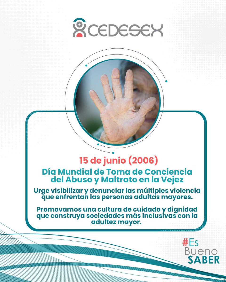 CedesexVe's tweet photo. Día Mundial de Toma de Conciencia del Abuso y Maltrato en la Vejez

#Cedesex #Adultezmayor #derechoshumanos https://t.co/l5pAi7EqPP