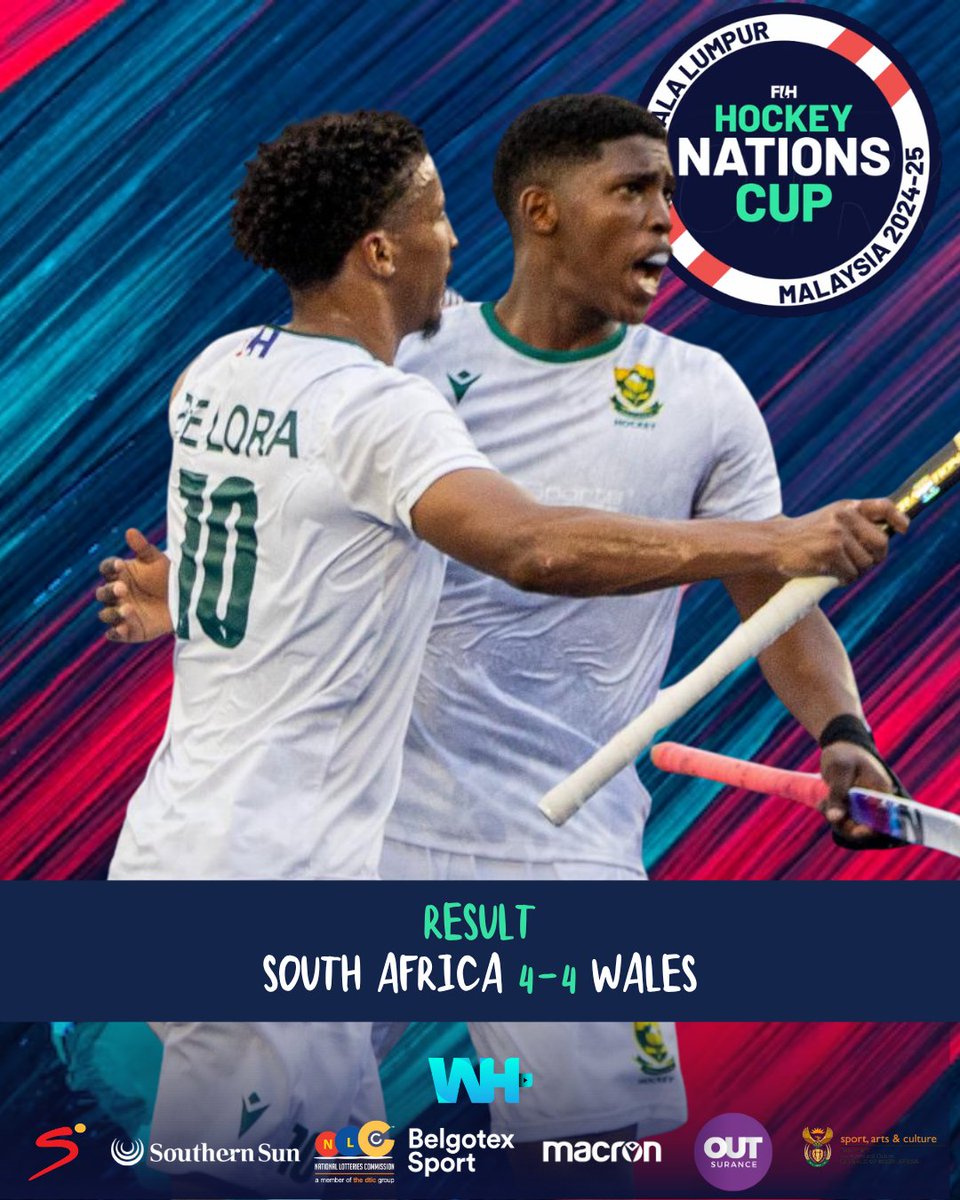ꜰɪʜ ɴᴀᴛɪᴏɴꜱ ᴄᴜᴘ

A remarkable fightback saw the SA Hockey Men turn a 4-0 half time deficit into a 4-4 draw against Wales. The young South Africans showed tremendous heart after a tough opening.

South African fight, like we love it! 

#MoreThanHockey