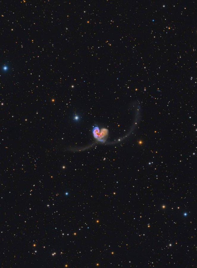 A heart in space, formed by the collision of two galaxies – NGC 4038 and NGC 4039, which are about 60 million light years away