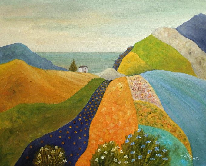 ampomata's tweet photo. This is my painting "Flowing To The Sea". https://t.co/d5tjOHUWit