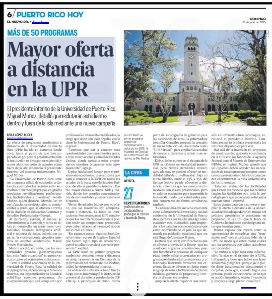 👩🏻‍💻🙌 Me siento orgullosa de ser parte del equipo que ha desarrollado los primeros 5 programas a distancia de la UPR, así como 3 concentraciones menores y otras propuestas que continúan en desarrollo.

#IUPI #UPR #uprrp #virtual  #OnlineLearning 

📸El Nuevo Día