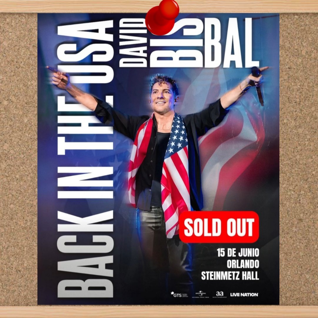 agenda_bisbal's tweet photo. Después de 5 semanas de ruta por Estados Unidos HOY 15 de junio @davidbisbal termina su #BackInTheUSATour con #soldout en:

📍#Orlando FL
🎟 Steinmetz Hall
🕖 19:00hs 

#bisbal 
#davidbisbal 
#concert 
#tour 
#USA https://t.co/Woa8wQa6wK