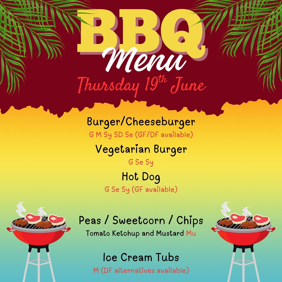 😎 Please note that our kitchen will be serving a special SUMMER BBQ lunch menu on Thursday 19th June! 🍔 🌭