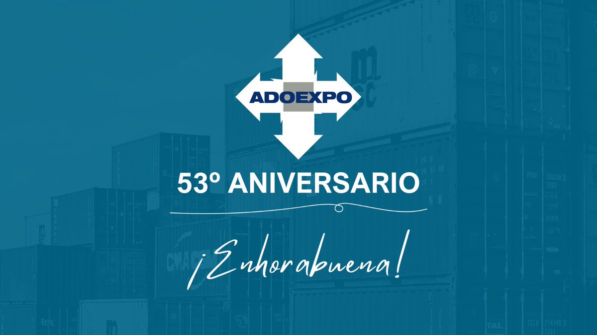 ¡Felicidades a <a href="/ADOEXPO/">ADOEXPO</a> en su aniversario! Celebramos su valioso aporte al crecimiento del sector exportador dominicano. ¡Que sigan los éxitos! 🇩🇴✨ 

#AniversarioADOEXPO