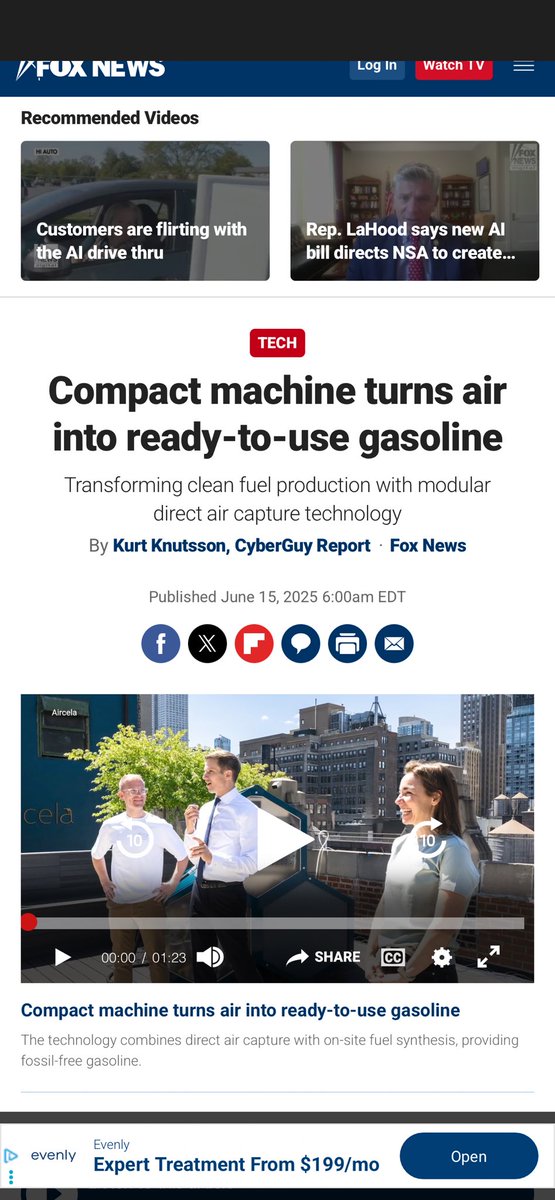 New York-based Aircela unveils refrigerator-size device that converts air and water into fossil-free gasoline, with initial deployments planned for 2025.

Source: Fox News

share.google/TjheWHbvSIvDnY…