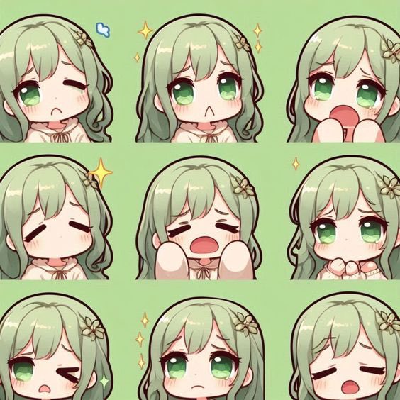 A collection of sweet chibi expressions with lovely green hair and big eyes. So charming!
.
.
.
#emotes #twitchstreamer #twitchaffiliate #twitchemotes