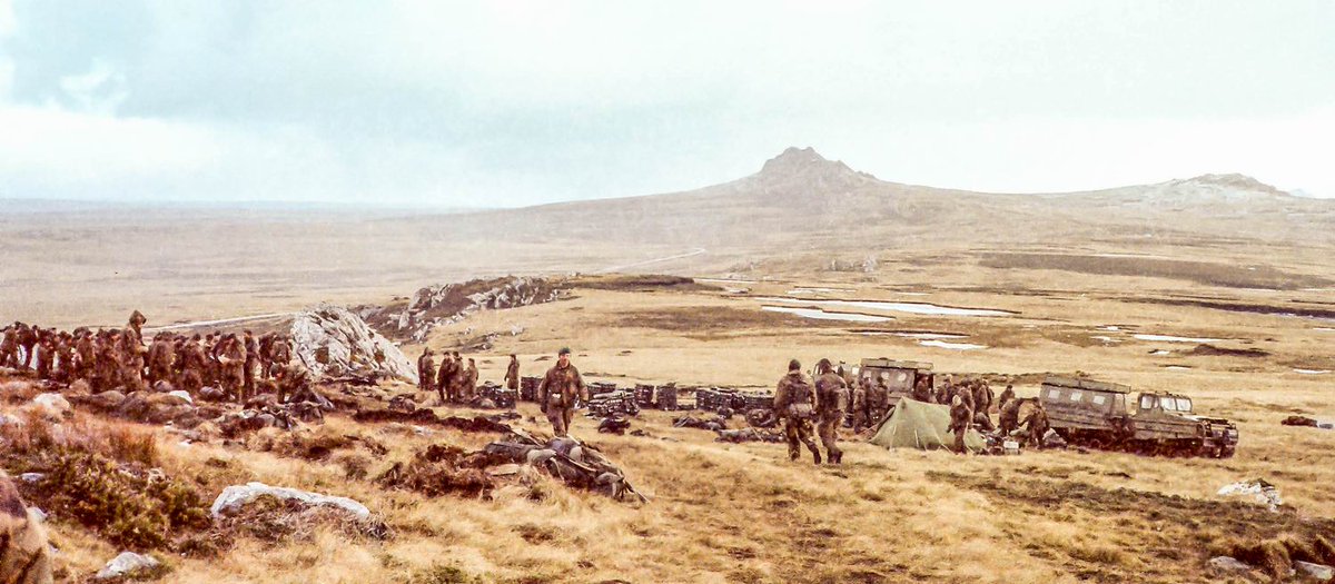 15 Jun 82 <a href="/45CdoGp/">45 Commando RM</a> on Sapper Hill.  Very cold and windy.  Mount William just right of centre. Tumbledown far right. Two Volvo BV202E over-snow vehicles right foreground. <a href="/militaryhistori/">Dr Peter Caddick-Adams #StandwithUkraine</a> <a href="/NatMuseumRN/">The National Museum of the Royal Navy</a> <a href="/FalklandsinUK/">FalklandsinUK</a> <a href="/RoyalMarines/">Royal Marines</a> <a href="/I_W_M/">Imperial War Museums</a> <a href="/Tigga594/">🐜hony G/Sloth Team 6</a>