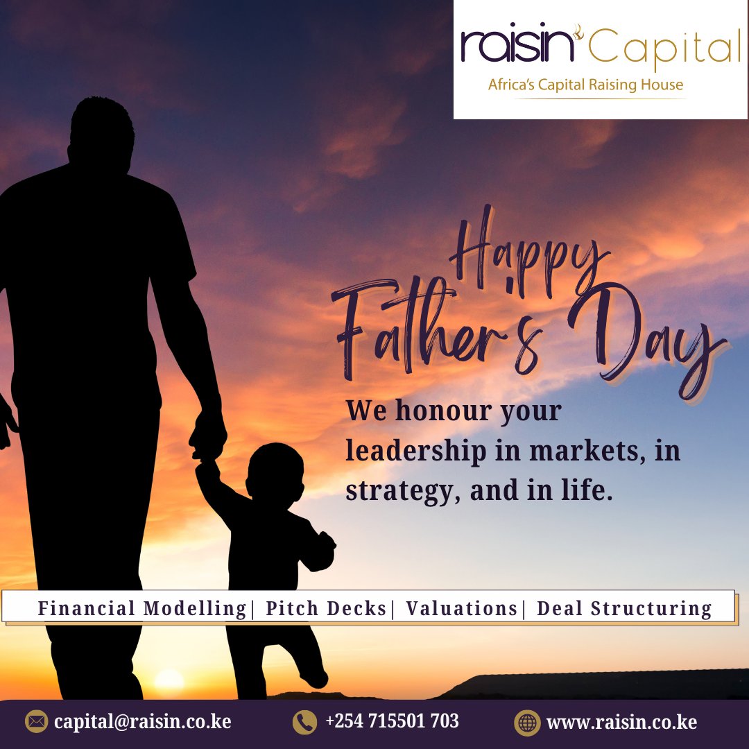 RaisinCapital's tweet photo. Happy Father's Day!

Honouring the men whose leadership shapes more than companies, it shapes generations.

With foresight, strength, and quiet resolve, they leave a legacy that endures.
#Africascapitalraisinghouse #CapitalAdvisory #WeAreRaisin #Happyfathersday https://t.co/M7amex3Lma
