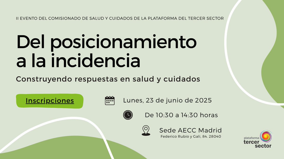⏰ Queda una semana para el encuentro sobre salud mental, cuidados y soledad no deseada. 

Contaremos con la participación de la Administración Pública, entidades sociales y personas expertas por experiencia.

Inscríbete y consulta el programa ⤵️ 
plataformatercersector.es/plataforma-ter…