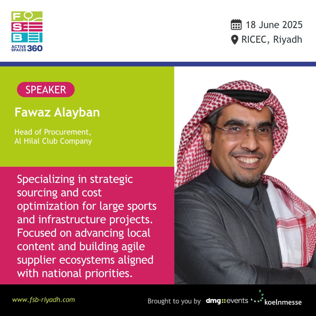 🚨We are excited to announce that Fawaz AlAyban will be speaking at ActiveSpaces 360, hosted at FSB Sports Show Riyadh – the leading event for sports and recreational infrastructure in the Kingdom! 🏟️

Attend his session on off-site construction &amp; modular sports spaces, where he