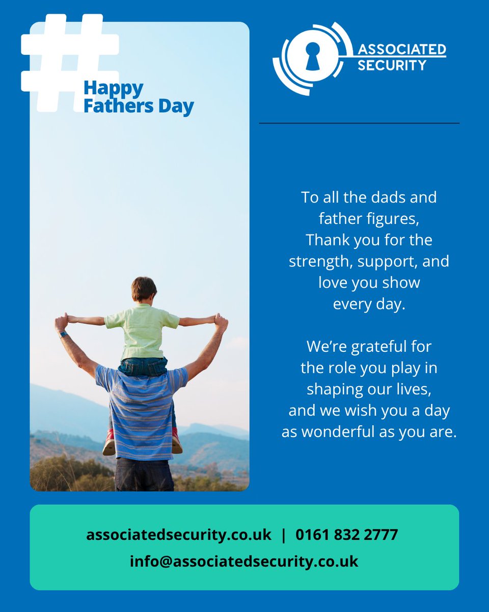 ASecOnline's tweet image. 💙 Today, we celebrate the dads, father figures, and everyday heroes who go above and beyond.
🎉 Wishing a very Happy Father’s Day to all the incredible dads who make a difference in our lives.

#AssociatedSecurity #Hero #Dad #FathersDay #ThankYouDad #CelebrateDad #FathersDay2025