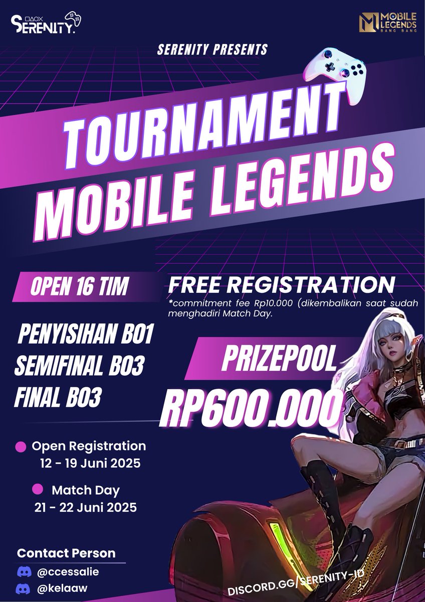 seatoko's tweet photo. yugg ikutan turnamen mobile legends kapan lagi yakan tournament mlbb free #MLBB #mobilelegendsbangbang #MobileLegends buat form daftarnya silahkan join discord yaa https://t.co/yR8IqTDbEc https://t.co/s0rcqzen8d