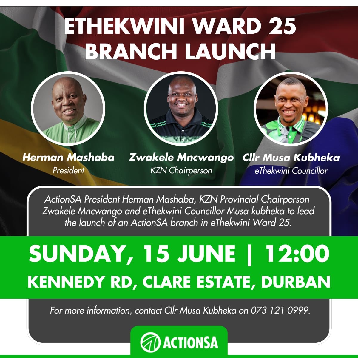 Herman Mashaba (@hermanmashaba) on Twitter photo All roads lead to the launch of Ward 25, EThekwini in KwaZulu-Natal this afternoon. <a href="/Zwakelem/">Zwakele Mncwango</a> <a href="/MusaKubheka8/">Musa Kubheka</a> <a href="/ActionSA_KZN/">ActionSA KwaZulu-Natal</a> All roads lead to the launch of Ward 25, EThekwini in KwaZulu-Natal this afternoon. <a href="/Zwakelem/">Zwakele Mncwango</a> <a href="/MusaKubheka8/">Musa Kubheka</a> <a href="/ActionSA_KZN/">ActionSA KwaZulu-Natal</a>
