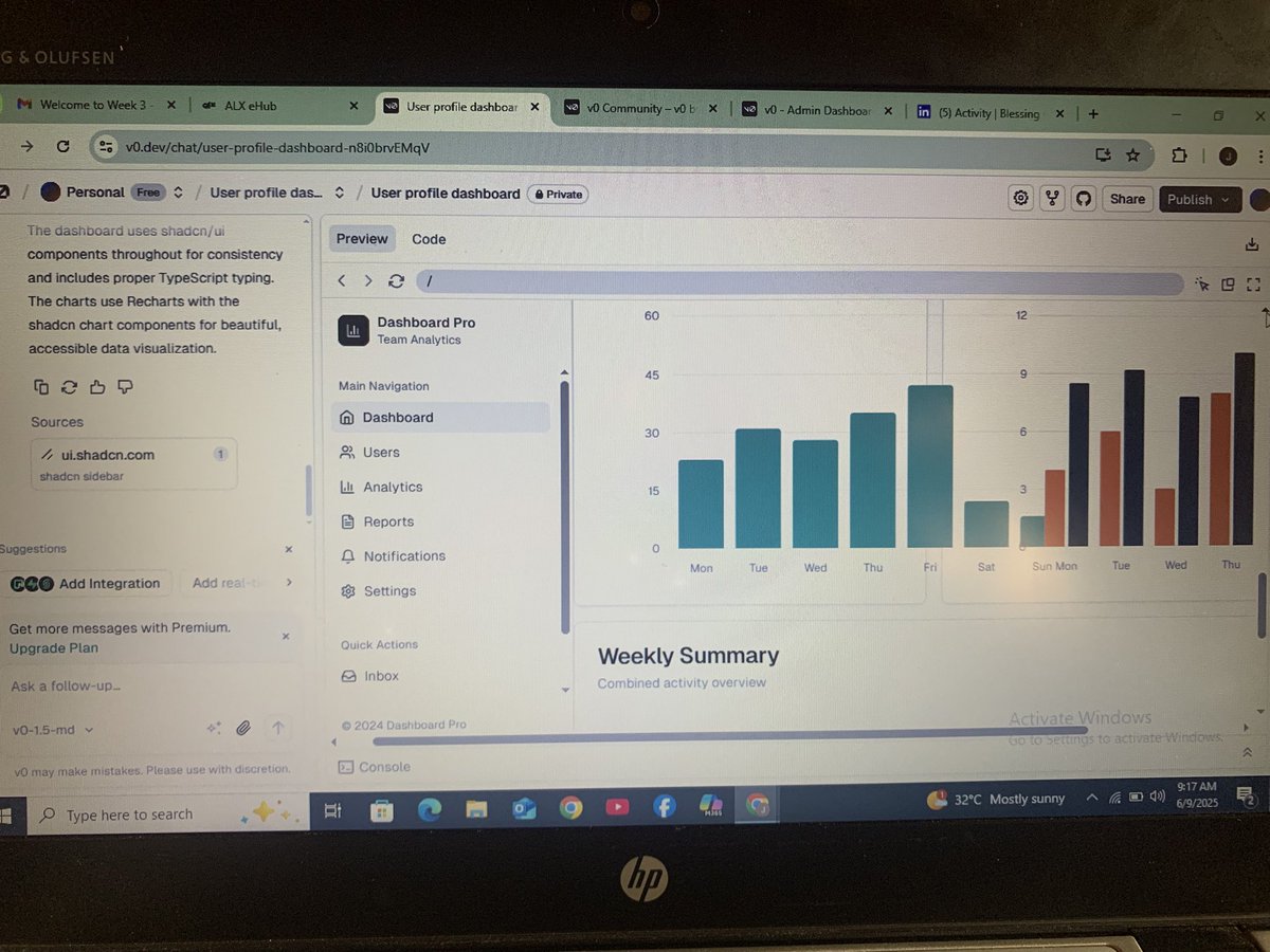 pretty_juliet1's tweet photo. Just built a user dashboard using https://t.co/7vkyAlQDy8 💡
No complex setup—just typed my idea, and it turned it into code.
Built with shadcn/ui + Recharts + React.
AI tools are the future of dev! 💻
@alx_africa @jbarbier @lowercaselifee @kalibetre #v0dev #AI https://t.co/4WQDZhxGFL