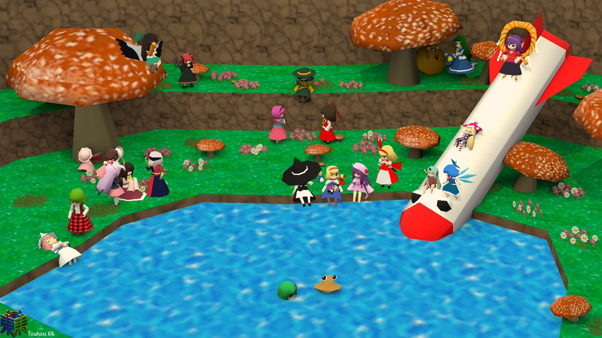 AoCoa's tweet photo. I've (still) been learning blender for a year now! And these are the fruits of my labor, and every touhou character I've modeled in one image, Touhou 64! https://t.co/rQ7AWzSmFY
