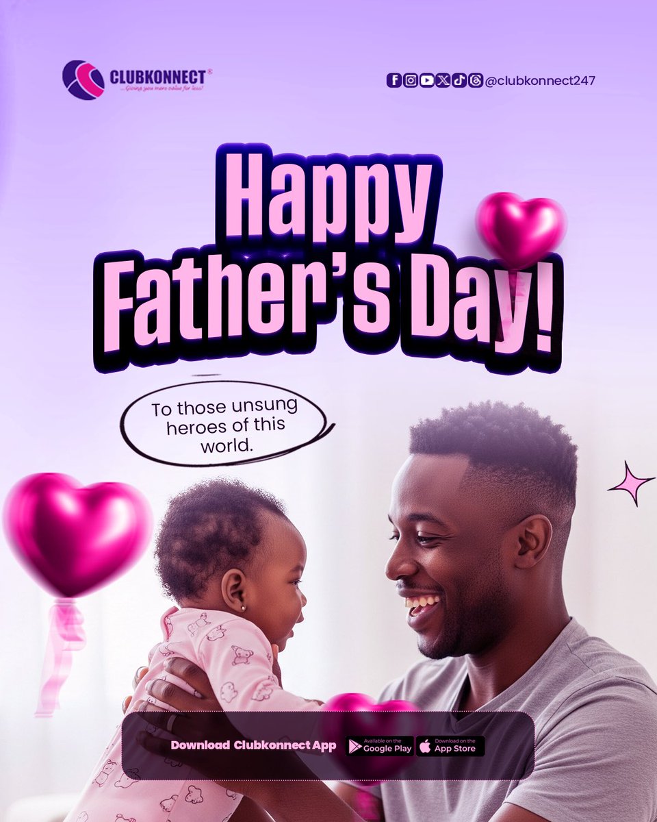 clubkonnect247's tweet photo. To the real MVPs, the ones who love in actions, not words. ❤️
This Father’s Day, we celebrate every dad’s quiet strength and loud sacrifices.
Download the Clubkonnect app and give more, for less just like dad always did.

#Daddication #FathersDay #Clubkonnect #MoreValueForLess https://t.co/Q43WnHFd6j