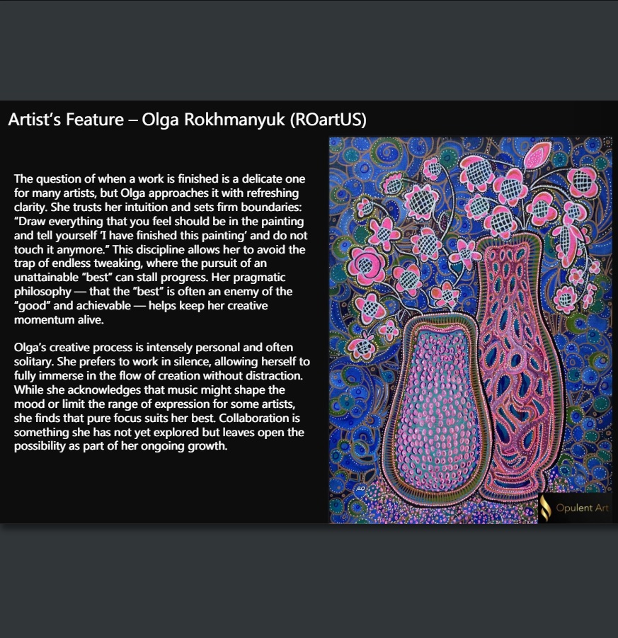 RO_Art_US's tweet photo. Dear friends,
Some time ago I was written about in
Opulent Art - The Global Art Magazine, Issue 18.
page 27 - 31
@opulentartgallery I sincerely thank you for your attention to me π
https://t.co/O7QfOkaO59
#artist #painting #ROArtUS #ro_art_us #RokhmanyukOlga