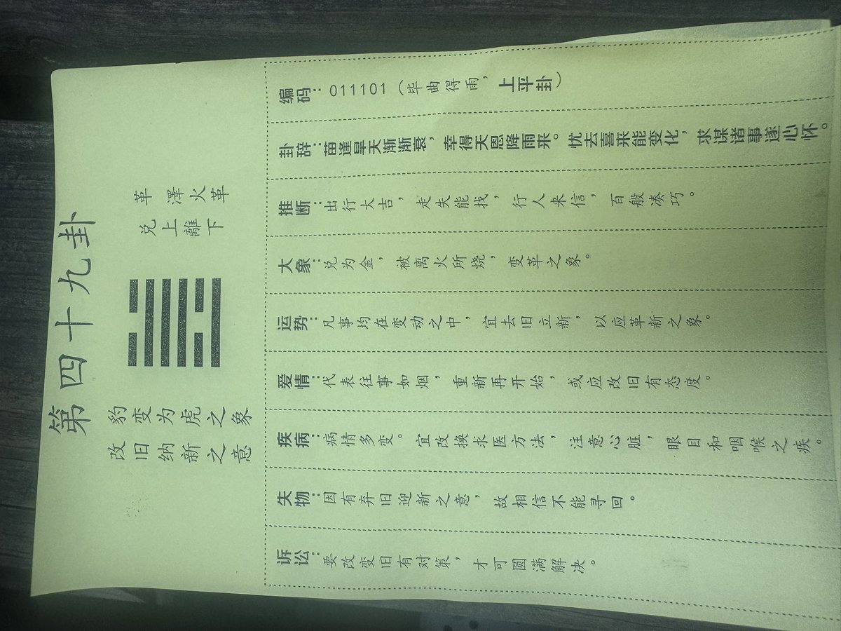 今天求了一卦，不错，😄