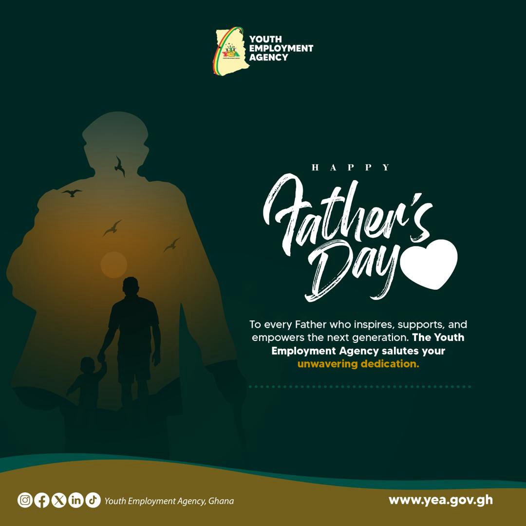 To every father who inspires and empowers the next generation, the Youth Employment Agency celebrates you today. Keep being the silent heroes behind strong families and thriving communities.

#YEAGhana #JobsForAll