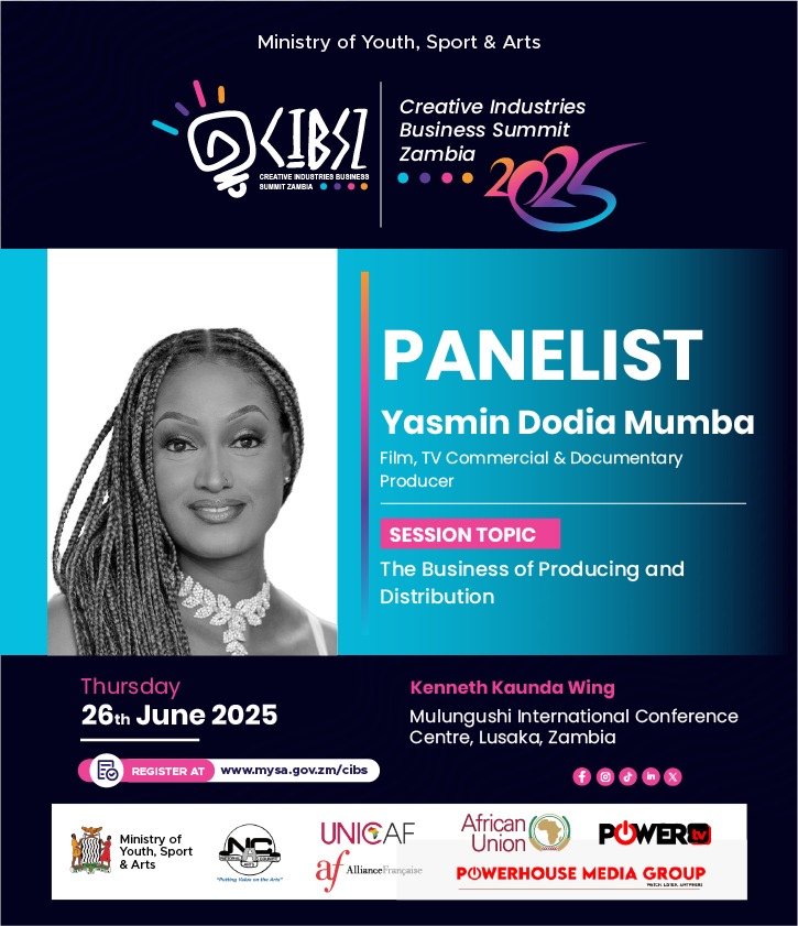 Lights, camera, action! 🎬✨ Join Yasmin Dodia Mumba, seasoned film, TV commercial, and documentary producer, at CIBS 2025! 🌟 Don't miss her expert insights on "The Business of Producing and Distribution". Register now: mysa.gov.zm/cibs #CIBS2025 #FilmIndustry