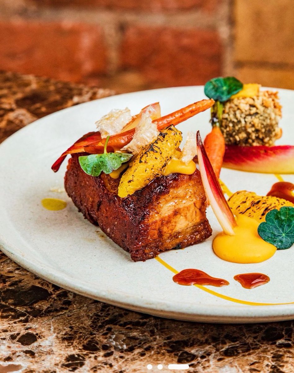 Hot of the pass! 

Belly pork, black pudding, carrot, endive, burnt orange 

<a href="/LdnCarriageWrks/">The London Carriage Works</a> 

#SummerVibes