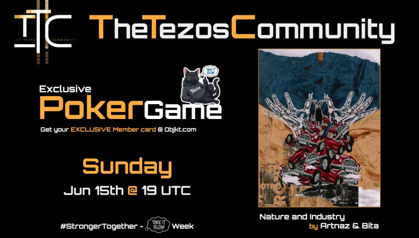 The 141st Exclusive Poker Game starts at 19 UTC today!

Registrations will open 1 hour before the start of the game on discord.gg/2T7bZtpr.

🏆 The winner will receive Nature and Industry by <a href="/Artnaz_eth/">Artnaz</a> &amp; <a href="/Bitaemm/">Bita</a>, collected during S.A.D.#49 at Farcaster 🔗