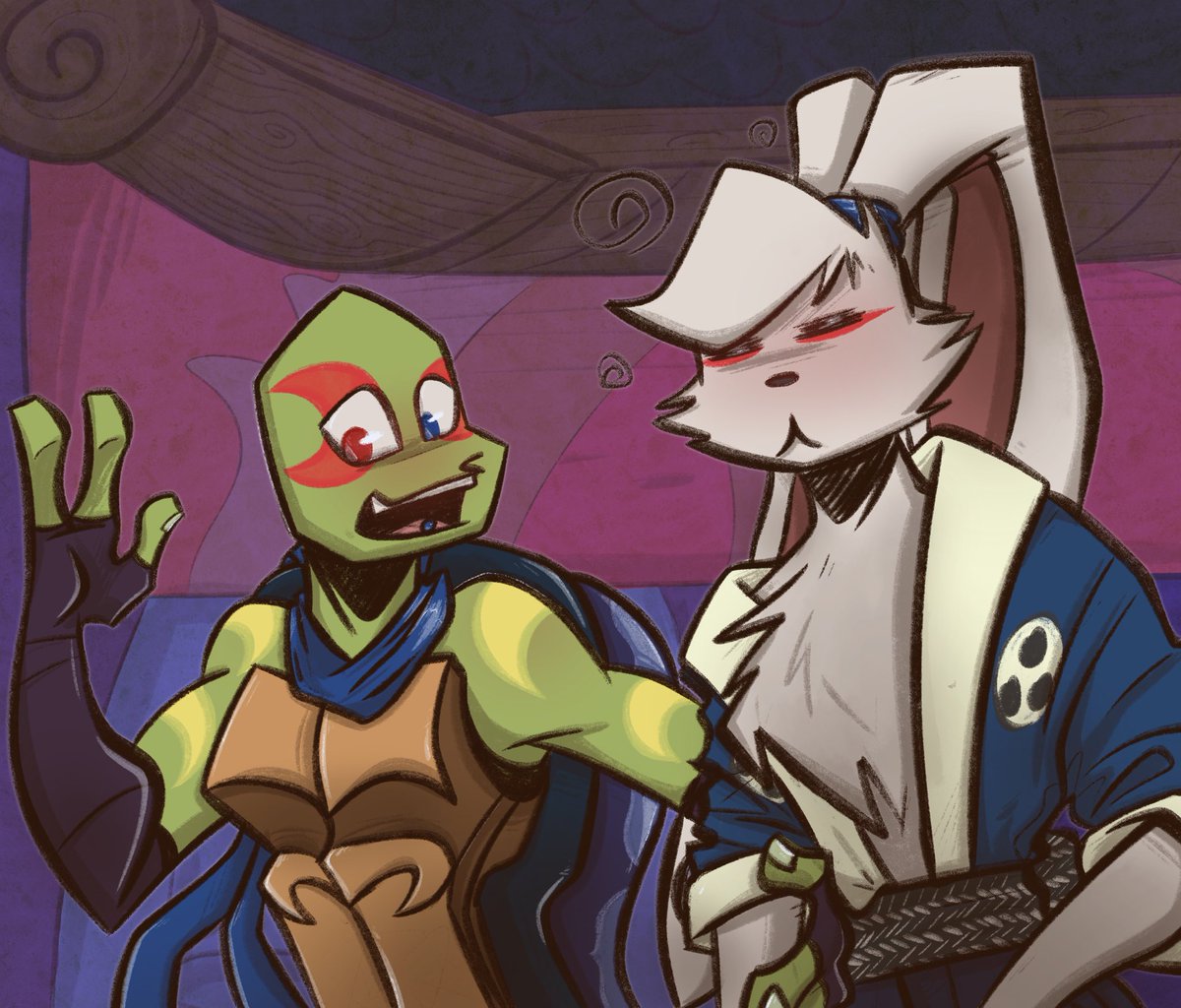 Since I promised my bunny friend to watch Samurai Rabbit, I’m currently at it! And seriously this would be him after his first date with Leo because a manly samurai of course drinks sake (he never had it before) xD

#rottmnt #leosagi #leoichi #tcest