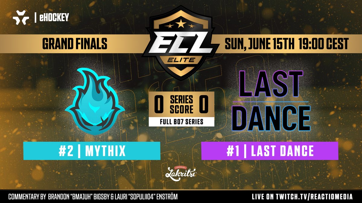 <a href="/MythixNHL/">Mythix</a> <a href="/LastDanceNHL/">Last Dance</a> 🚨 One series. No second chances.
🔥 <a href="/MythixNHL/">Mythix</a> vs <a href="/LastDanceNHL/">Last Dance</a> 🕺
Only one team will etch their name in history.

📺 Live at 19:00 CEST: twitch.tv/ReactioMedia
🎙️ <a href="/bMaJuH/">MaJuH 🎥</a> &amp; <a href="/sopulii04/">Lauri Enström</a>

#ECL25Spring | #eHockey | #NHL25