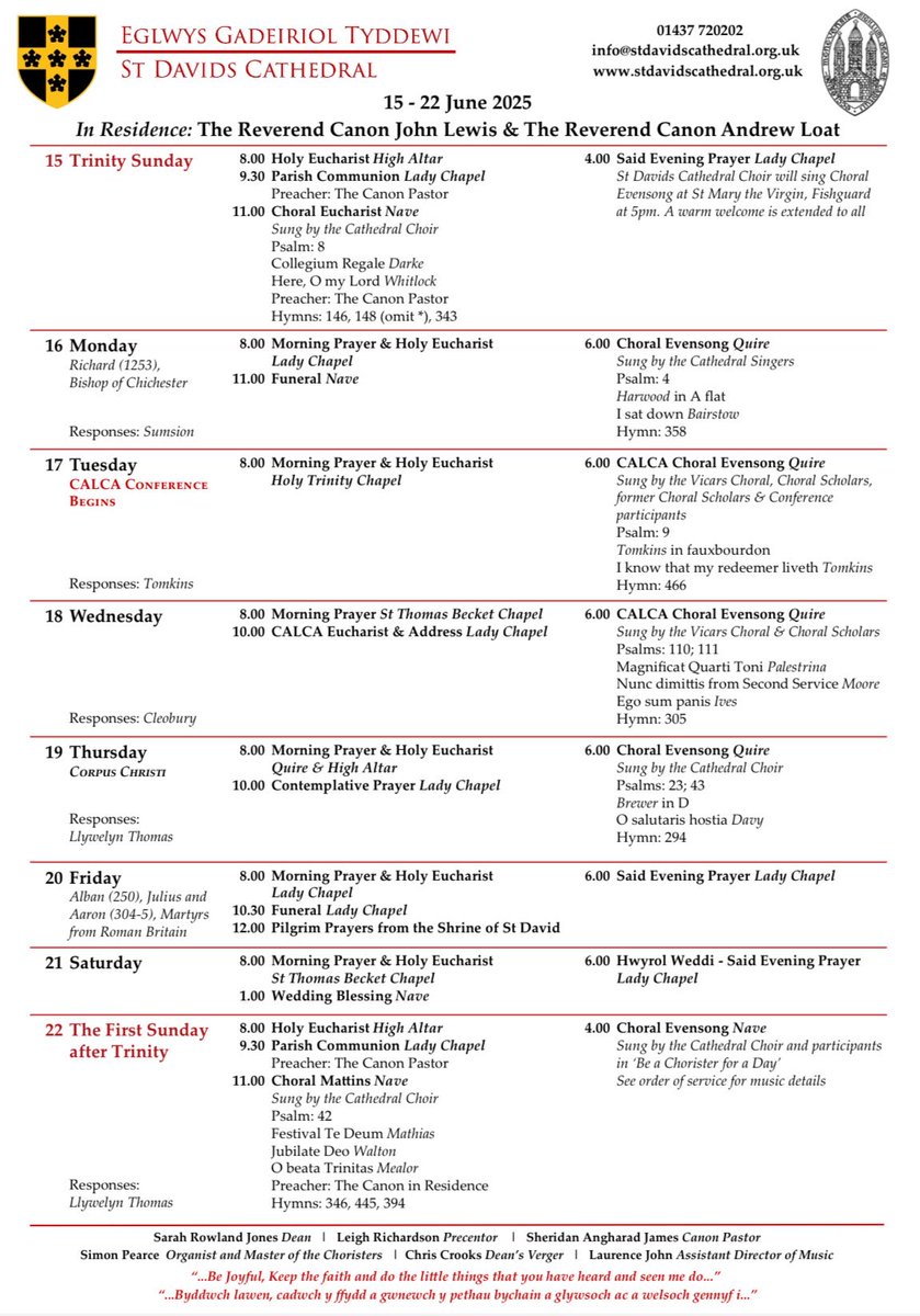 St Davids Cathedral (@stdavidscath) on Twitter photo What’s on in the cathedral this week. You can catch <a href="/StDavidsCChoir/">St Davids Cathedral Choir</a> on outreach <a href="/StMaryFishguard/">StMarysFishguard</a> singing Evensong on Trinity Sunday at 5pm What’s on in the cathedral this week. You can catch <a href="/StDavidsCChoir/">St Davids Cathedral Choir</a> on outreach <a href="/StMaryFishguard/">StMarysFishguard</a> singing Evensong on Trinity Sunday at 5pm