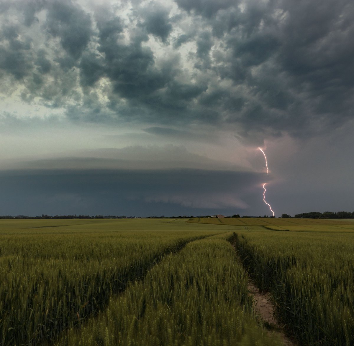 Naderende supercell ten noorden van Rouen. Voor de kern van de bui werden regelmatig CG-bliksems gedropt. Een van de mooiere buien die ik voor de camera heb gekregen afgelopen jaren #orages #stormchase #fotografie 📷🌩