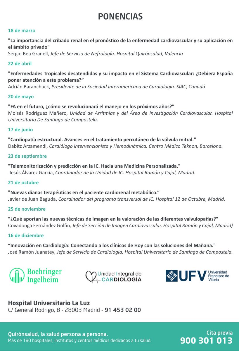 Dr. Roberto Martin-Reyes (@rmartinreyes) on Twitter photo Semana intensa de sesiones en <a href="/UICARdiologia/">Unidad Integral de Cardiología - UICAR</a> El martes recibimos al Dr <a href="/StructuralBCN/">Dabit Arzamendi</a> que nos hablará de los avances en el tratamiento percutaneo de la válvula mitral. Gracias <a href="/Boehringer/">Boehringer Ingelheim</a>
Únete por Teams:
teams.microsoft.com/l/meetup-join/… Semana intensa de sesiones en <a href="/UICARdiologia/">Unidad Integral de Cardiología - UICAR</a> El martes recibimos al Dr <a href="/StructuralBCN/">Dabit Arzamendi</a> que nos hablará de los avances en el tratamiento percutaneo de la válvula mitral. Gracias <a href="/Boehringer/">Boehringer Ingelheim</a>
Únete por Teams:
teams.microsoft.com/l/meetup-join/…