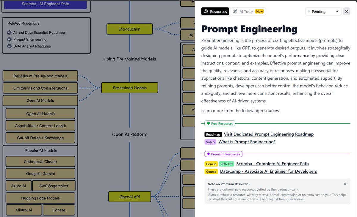 Ivan Shafran (@notshafran) on Twitter photo Found a decent skills roadmap website: roadmap.sh
A good starting point for learning a new profession or delving deeper into your own.
Every skill has a brief introduction and links to both free and paid resources. Found a decent skills roadmap website: roadmap.sh
A good starting point for learning a new profession or delving deeper into your own.
Every skill has a brief introduction and links to both free and paid resources.