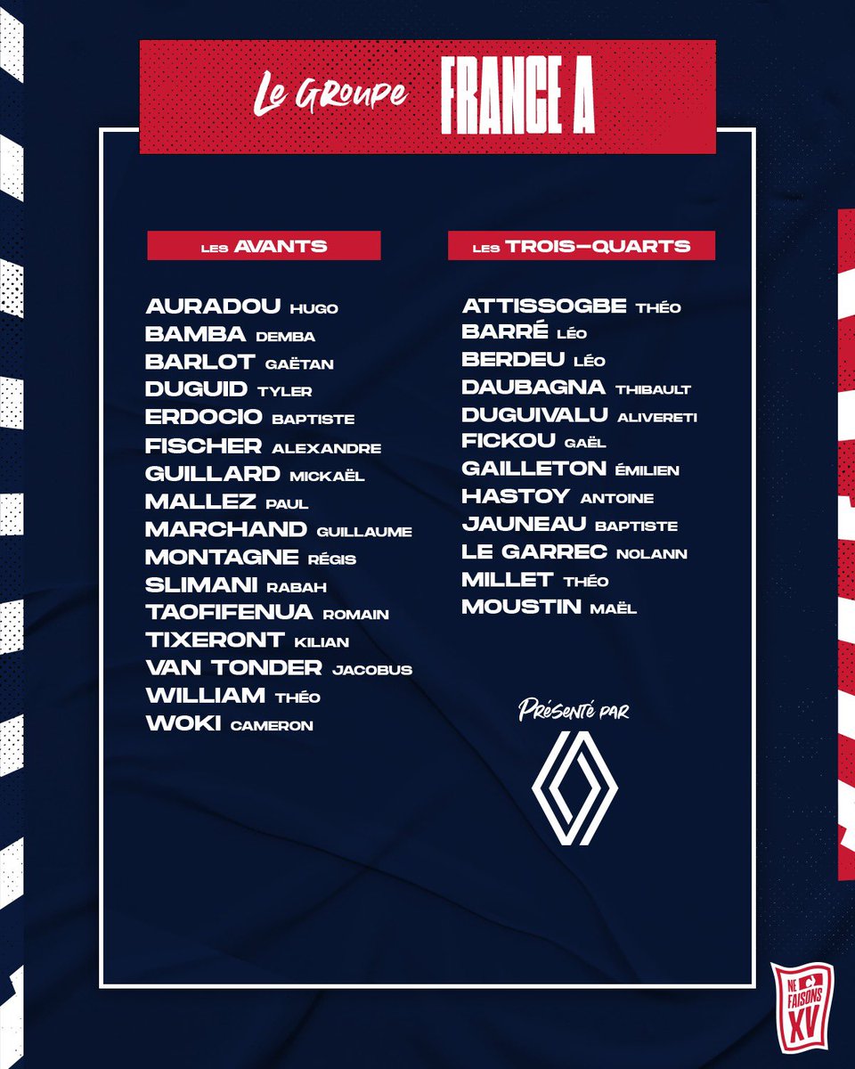 🇫🇷 Voici la liste des joueurs de France A sélectionnés pour préparer le match face à l’Angleterre XV, ce samedi à 16h15 ! 💪