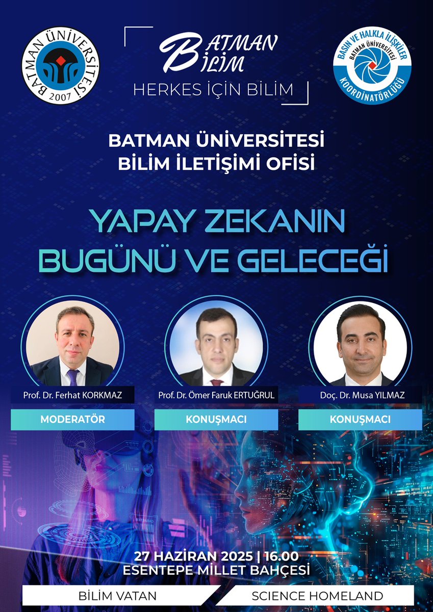 Üniversitemiz Akademisyenleri Esentepe Millet Bahçesinde Yapay Zekayı Anlatacak
Detaylar👇
batman.edu.tr/haberler/unive…
