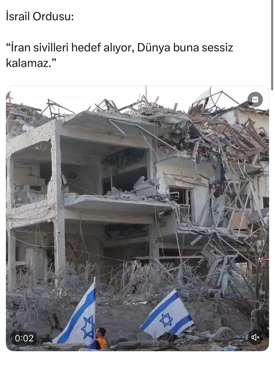 Soykırımcı İsrail demiş ki:
“İran sivilleri hedef alıyor, dünya buna sessiz kalamaz.”

İran’a durup dururken saldıran, Gazze’de 50 bin sivili katleden, çocukları enkaz altında bırakan, hastaneleri bombalayan, bir halkı haritadan silmeye çalışan utanmaz soykırımcı katiller, her