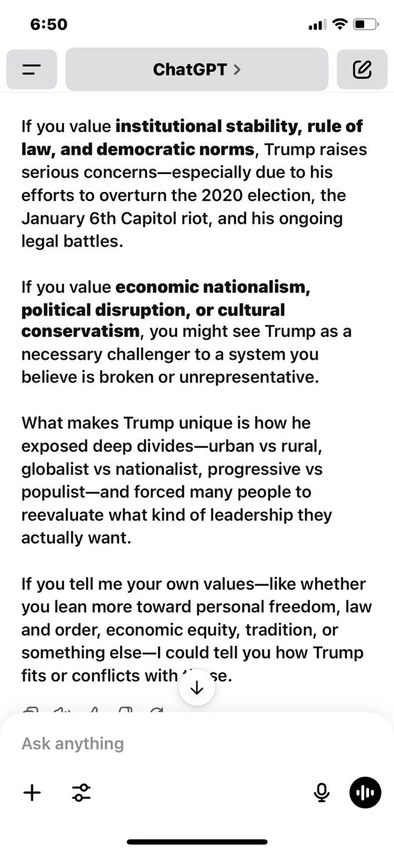 NathanAS1990's tweet photo. Part 2 - Chat GPT does not like Donald https://t.co/htpFMX0Lxf